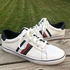 Tommy Hilfiger Pesto White Sneakers Navy Red Stripes Preppy Low Top Vegan 10